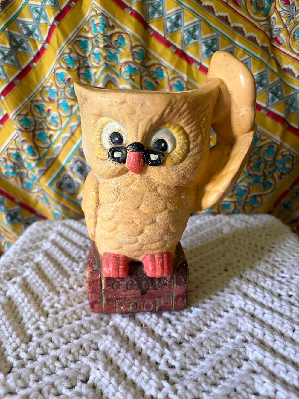 Yellow Owl Ceramic Utensil Holder- Decorative Home Accent